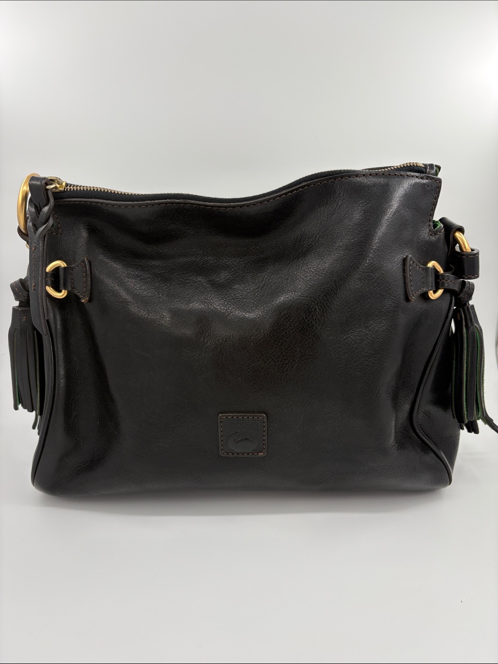 Dooney & Bourke Black Florentine Leather Shoulder Bag With Tassels